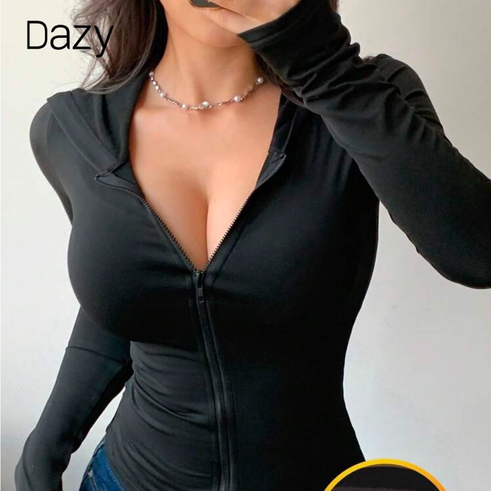 Black Women's Zip-Up Top